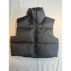 Fuinloth Cropped Puffer Vest Women's Size Medium Black Full Zip Athletic Outdoor